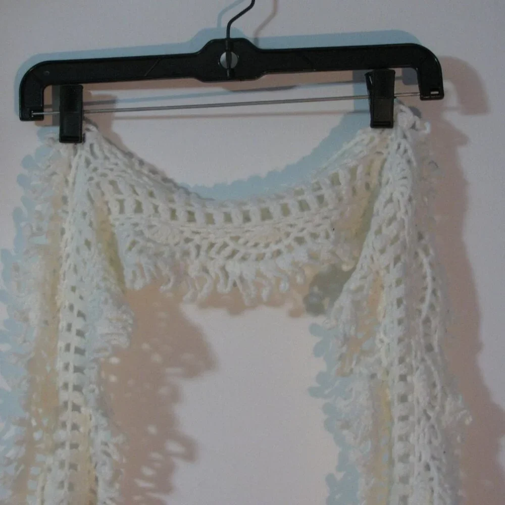 ** White Knit Scarf Open Knit 58" Long - Picture 2 of 2